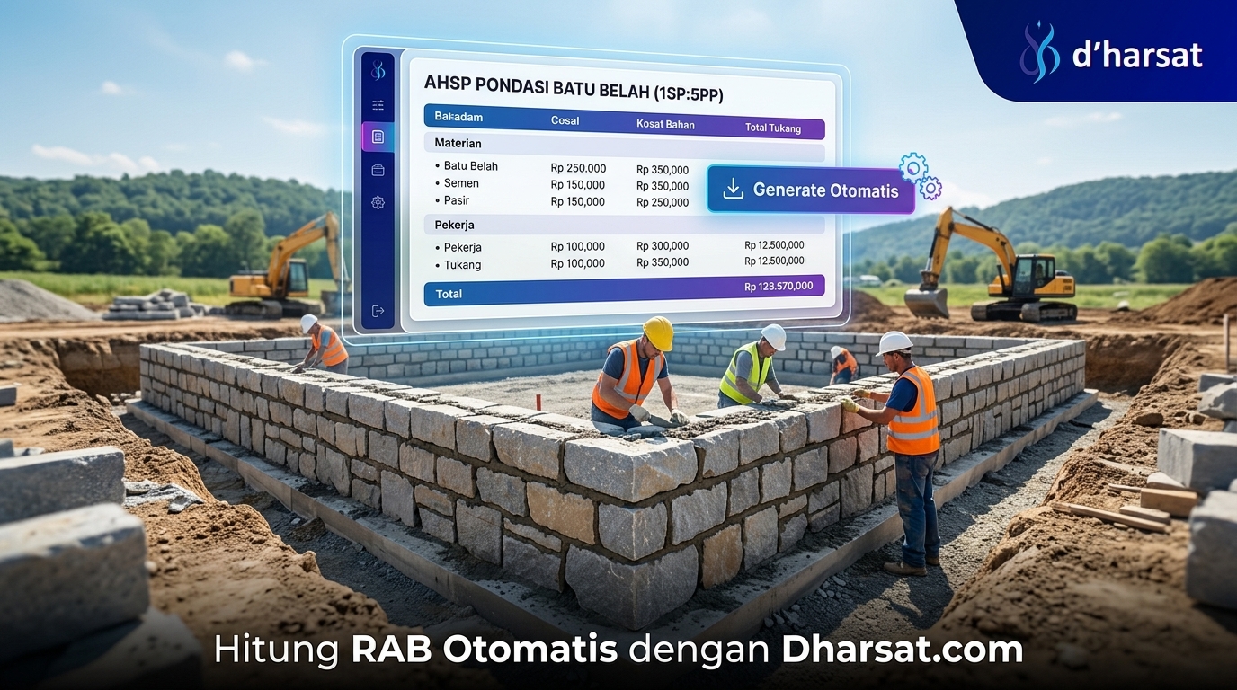 Analisa Harga Satuan Pondasi Batu Belah 1SP : 5PP (Cara Otomatis via Dharsat.com)